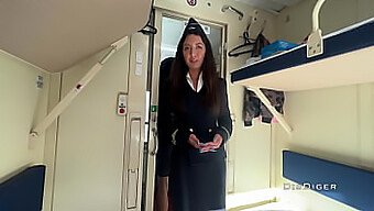 Young girl seduces conductor on train for break and intense sex