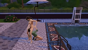 A Young Man Vigorously Has Sex With A Sexy Maid By The Pool