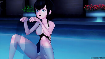 Mavis E Suas Amigas Desfrutam De Um Encontro Quente À Beira Da Piscina No Hotel Transylvania