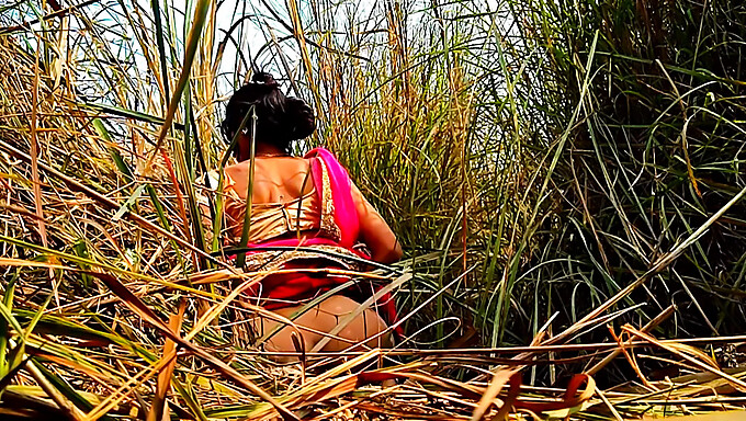 Keseruan luar ruangan di tempat umum dengan ibu rumah tangga India yang seksi di hutan