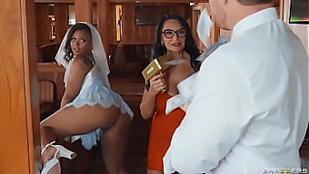 Rita Daniels Und Caitlin Bell In Einer Heißen Hochzeitsnacht-Fantasie Mit Einem Großen, Gefesselten Bräutigam